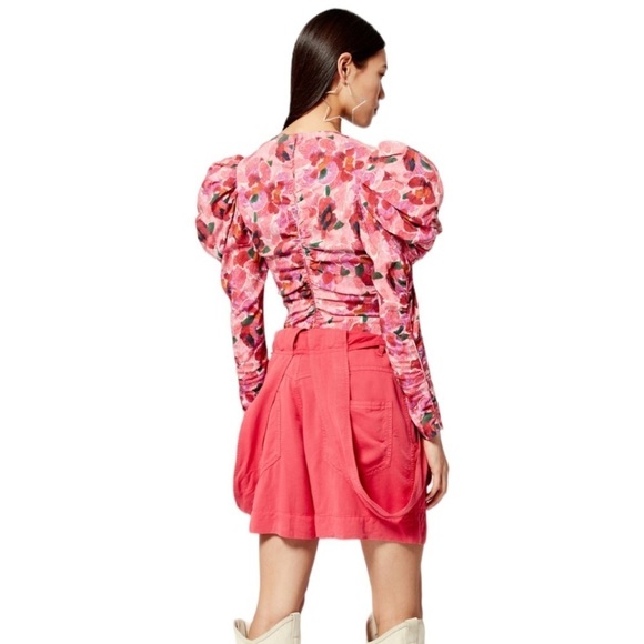 Isabel Marant $945 Floral Puff Sleeve Mirnao Ruched V Neck Top NWT Size 36 US 4 - Picture 4 of 11